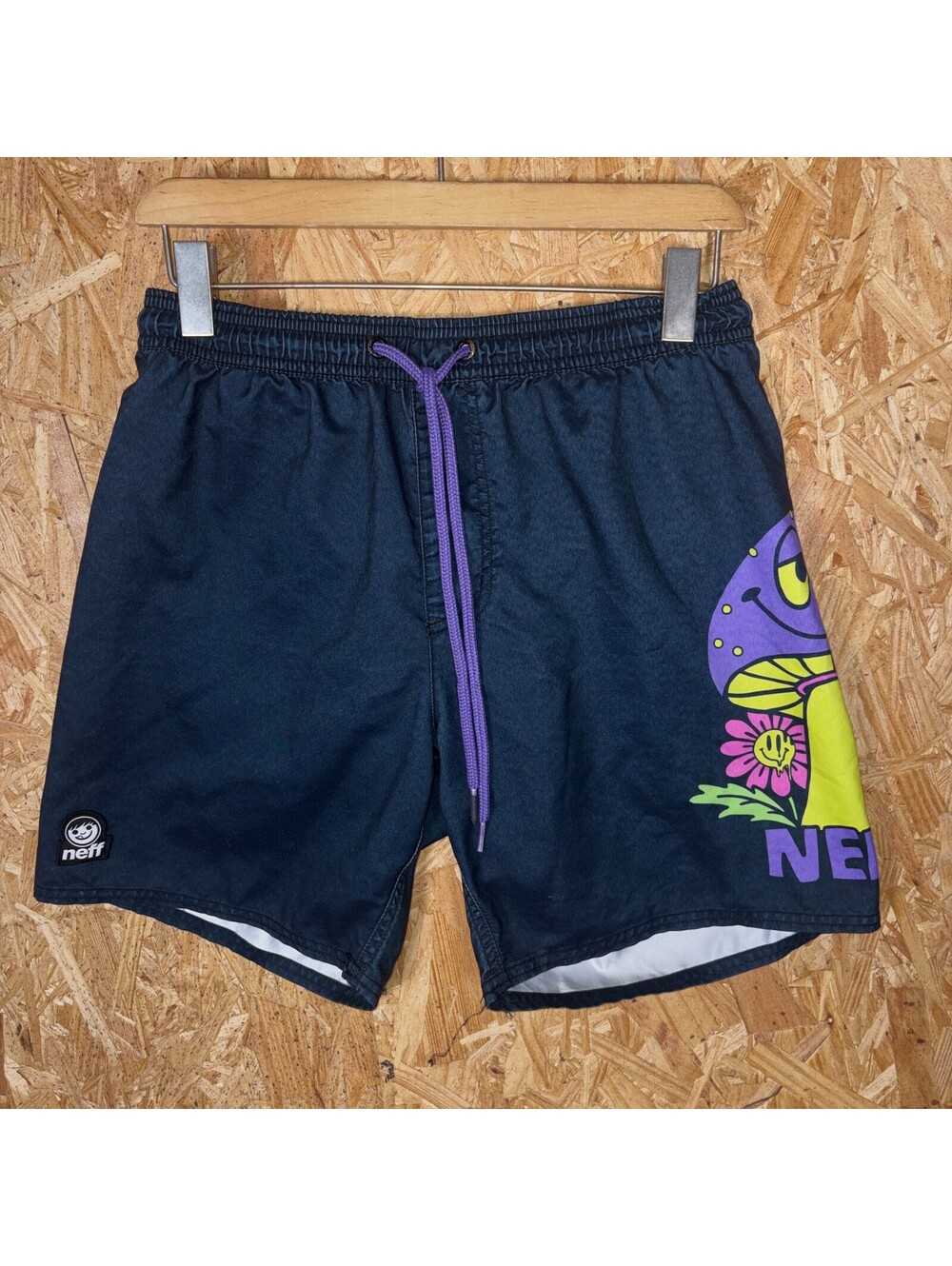 Neff Mens M Blue Graphic Swim Trunks Shorts